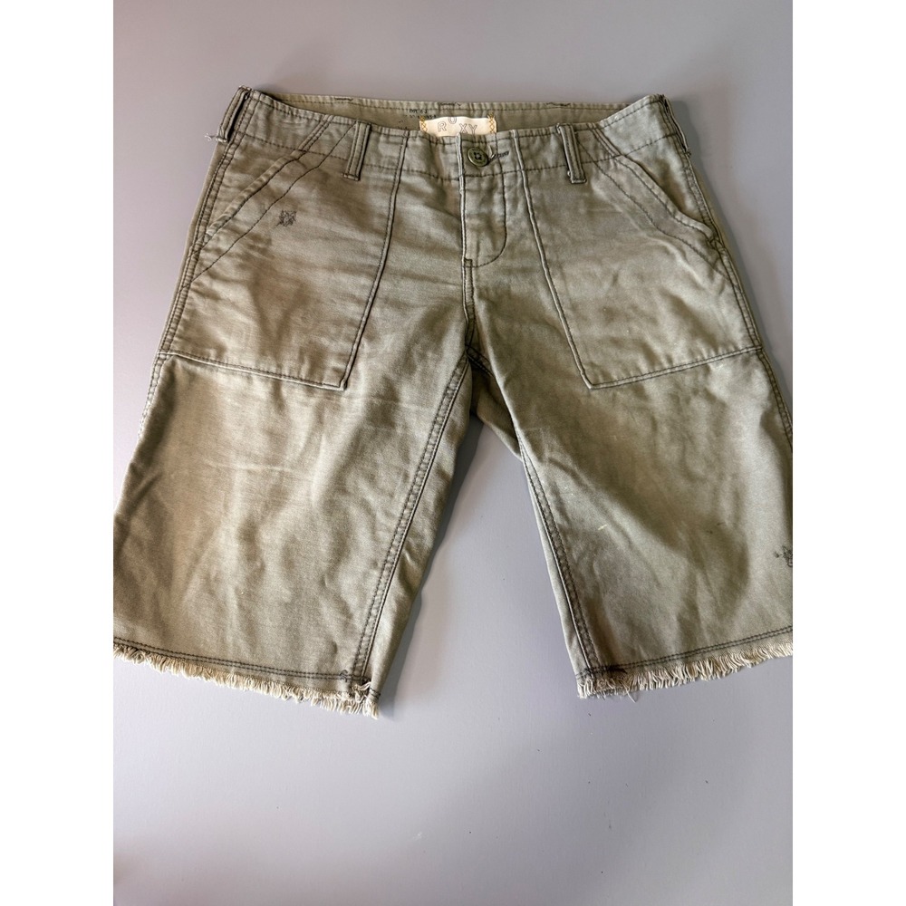 Vintage Roxy Olive Green Cargo Shorts Women Size 5 Frayed Hem Cotton Utility